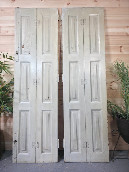 Vintage French Wooden Pine Bi Folding Window Door Shutters Screen Room Divider