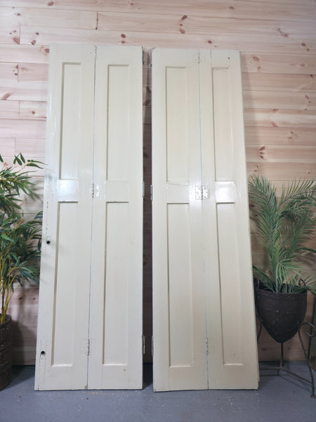 Vintage French Wooden Pine Bi Folding Window Door Shutters Screen Room Divider