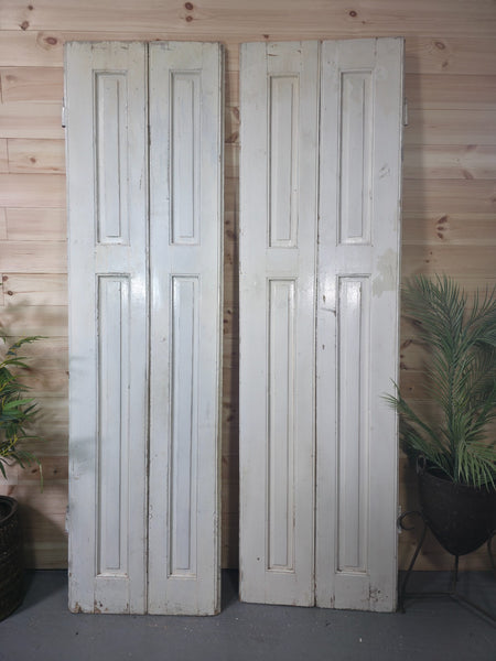 Vintage French Wooden Pine Bi Folding Window Door Shutters Screen Room Divider