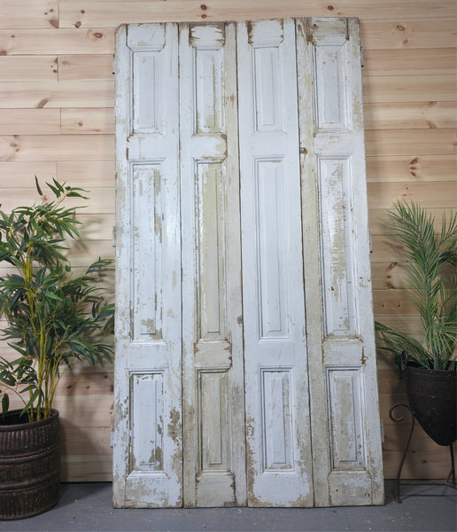 Vintage French Wooden Pine Bi Folding Window Door Shutters Screen Room Divider
