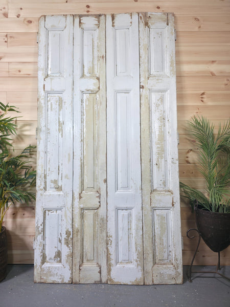 Vintage French Wooden Pine Bi Folding Window Door Shutters Screen Room Divider