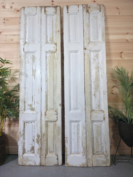 Vintage French Wooden Pine Bi Folding Window Door Shutters Screen Room Divider