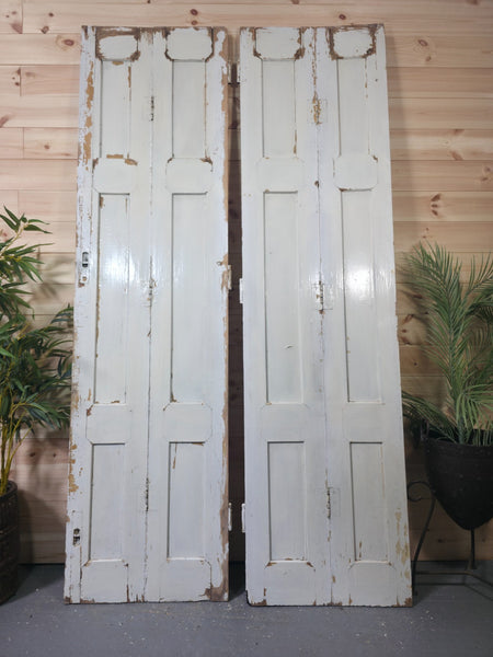 Vintage French Wooden Pine Bi Folding Window Door Shutters Screen Room Divider