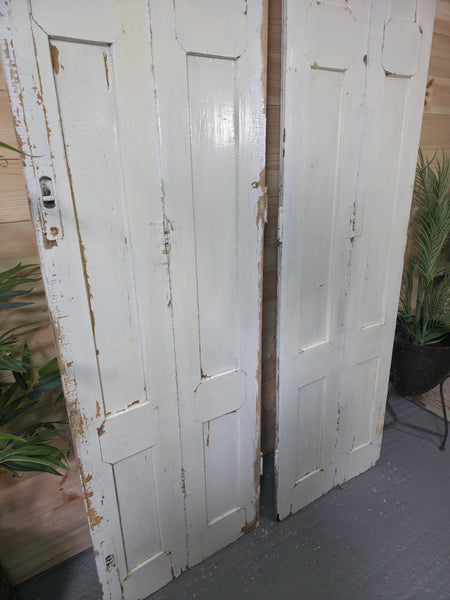 Vintage French Wooden Pine Bi Folding Window Door Shutters Screen Room Divider