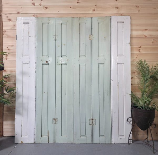 Vintage French Wooden Pine Bi Folding Window Door Shutters Screen Room Divider