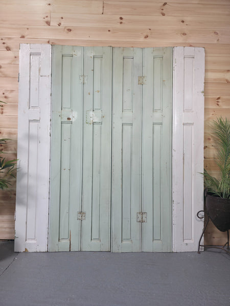 Vintage French Wooden Pine Bi Folding Window Door Shutters Screen Room Divider