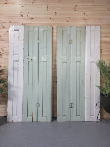 Vintage French Wooden Pine Bi Folding Window Door Shutters Screen Room Divider