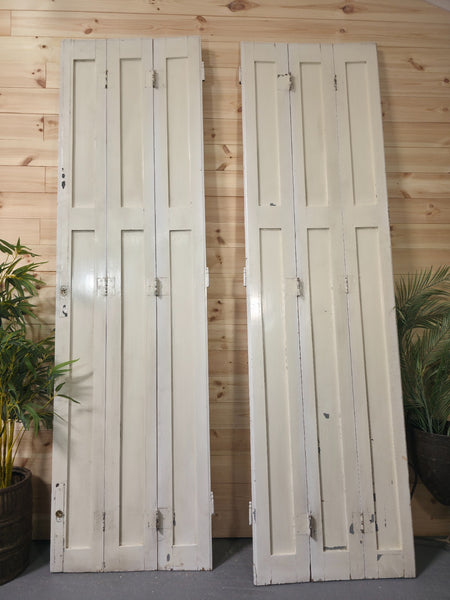 Vintage French Wooden Pine Bi Folding Window Door Shutters Screen Room Divider