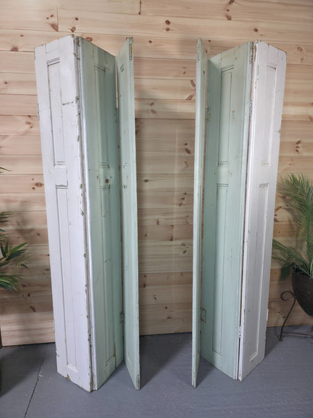 Vintage French Wooden Pine Bi Folding Window Door Shutters Screen Room Divider