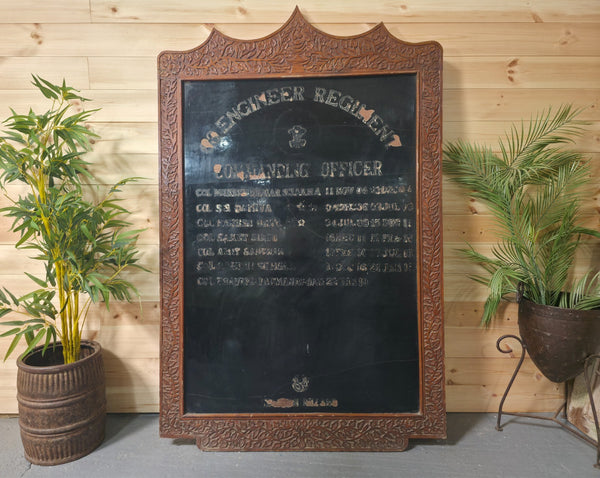 Large Vintage Indian Army Military Honour Board Carved Wooden Frame Menu Board