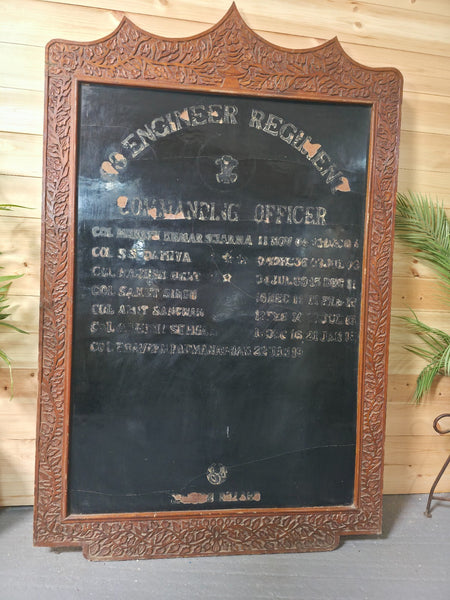 Large Vintage Indian Army Military Honour Board Carved Wooden Frame Menu Board