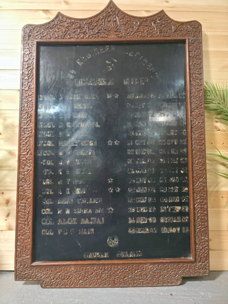 Large Vintage Indian Army Military Honour Board Carved Wooden Frame Menu Board