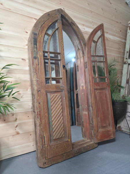 Large Antique Vintage Rustic Indian Arched Window Shutter Home Garden Mirror