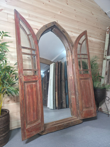 Large Antique Vintage Rustic Indian Arched Window Shutter Home Garden Mirror