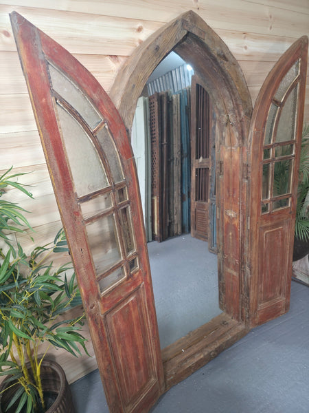 Large Antique Vintage Rustic Indian Arched Window Shutter Home Garden Mirror