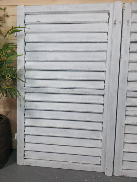 Vintage Antique Pair Rustic French Louvered Pine Wooden Window Shutters