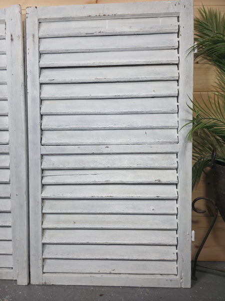 Vintage Antique Pair Rustic French Louvered Pine Wooden Window Shutters