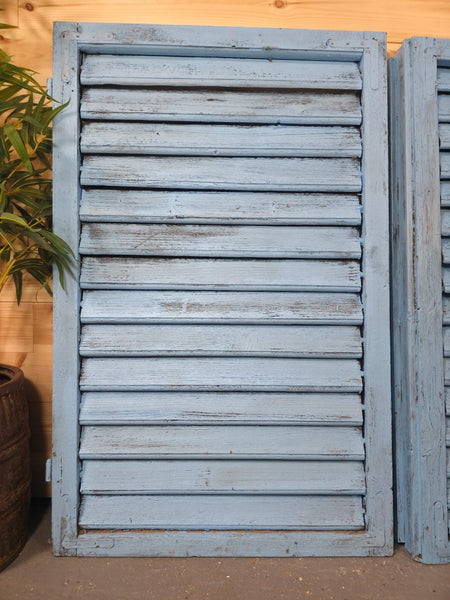 Vintage Antique Pair Rustic French Louvered Pine Wooden Window Shutters
