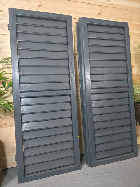 Vintage Antique Pair Rustic French Louvered Pine Wooden Window Shutters