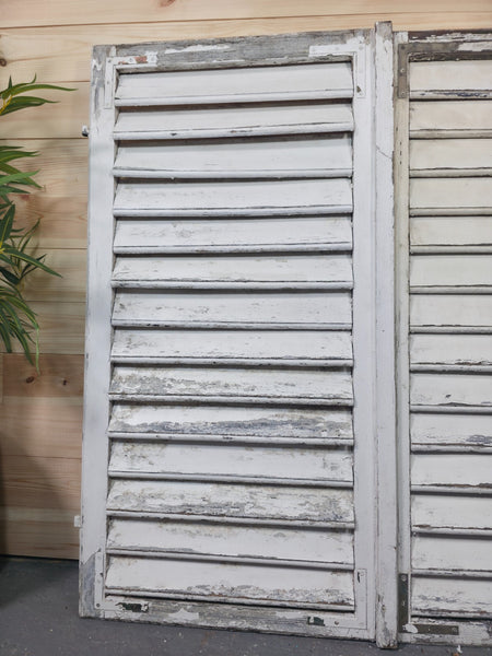 Vintage Antique Pair Rustic French Louvered Pine Wooden Window Shutters