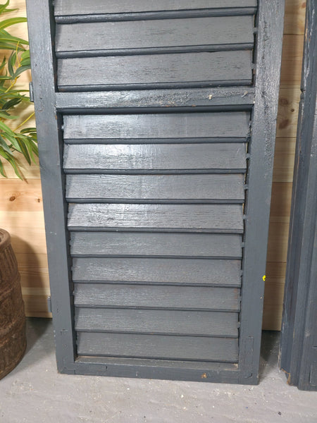 Vintage Antique Pair Rustic French Louvered Pine Wooden Window Shutters