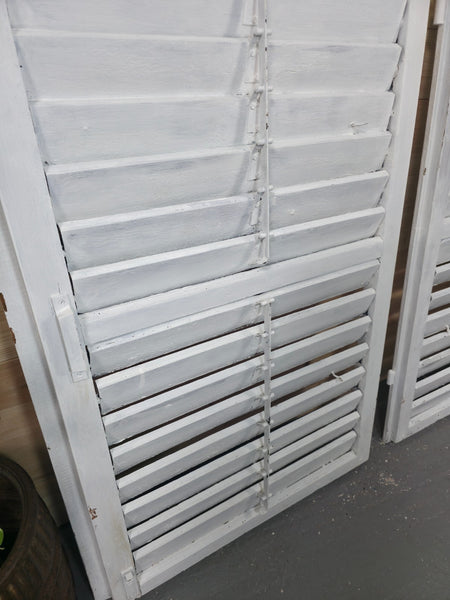 Vintage Antique Pair Rustic French Louvered Pine Wooden Window Shutters