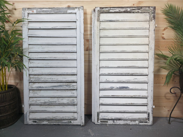 Vintage Antique Pair Rustic French Louvered Pine Wooden Window Shutters