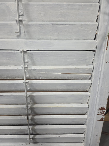 Vintage Antique Pair Rustic French Louvered Pine Wooden Window Shutters