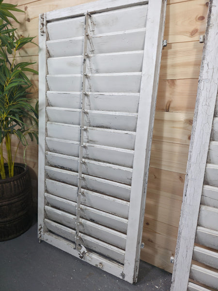 Vintage Antique Pair Rustic French Louvered Pine Wooden Window Shutters
