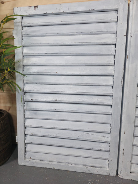 Vintage Antique Pair Rustic French Louvered Pine Wooden Window Shutters