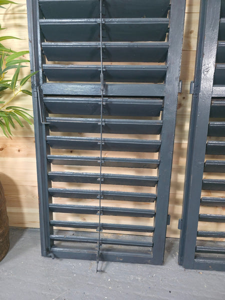 Vintage Antique Pair Rustic French Louvered Pine Wooden Window Shutters