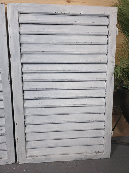 Vintage Antique Pair Rustic French Louvered Pine Wooden Window Shutters