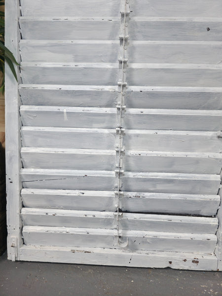 Vintage Antique Pair Rustic French Louvered Pine Wooden Window Shutters
