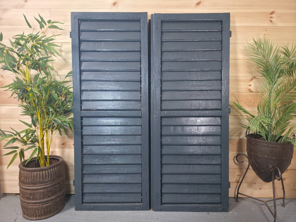Vintage Antique Pair Rustic French Louvered Pine Wooden Window Shutters