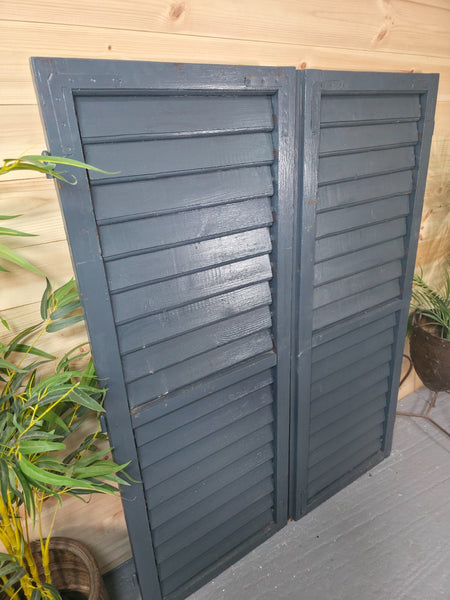 Vintage Antique Pair Rustic French Louvered Pine Wooden Window Shutters