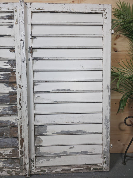 Vintage Antique Pair Rustic French Louvered Pine Wooden Window Shutters