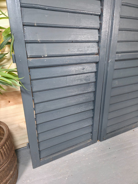 Vintage Antique Pair Rustic French Louvered Pine Wooden Window Shutters