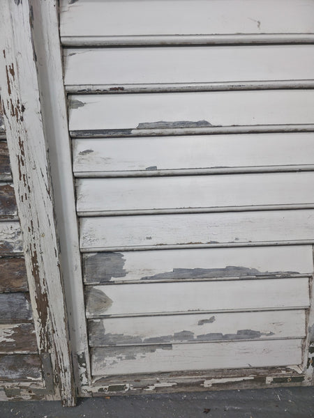 Vintage Antique Pair Rustic French Louvered Pine Wooden Window Shutters