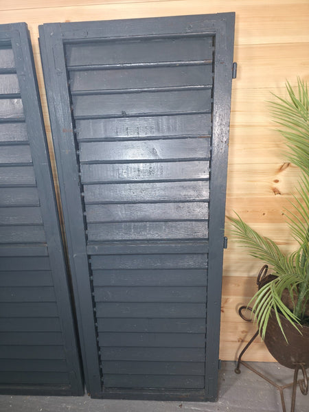 Vintage Antique Pair Rustic French Louvered Pine Wooden Window Shutters