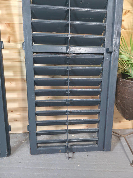Vintage Antique Pair Rustic French Louvered Pine Wooden Window Shutters