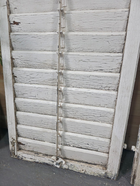 Vintage Antique Pair Rustic French Louvered Pine Wooden Window Shutters