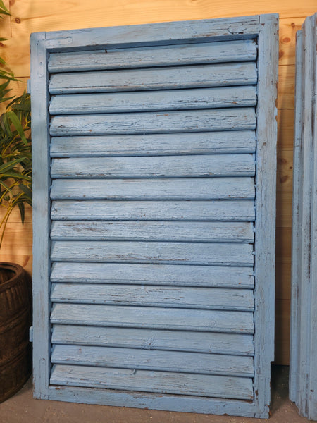 Vintage Antique Pair Rustic French Louvered Pine Wooden Window Shutters