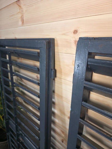 Vintage Antique Pair Rustic French Louvered Pine Wooden Window Shutters