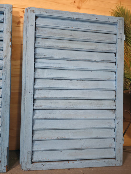 Vintage Antique Pair Rustic French Louvered Pine Wooden Window Shutters
