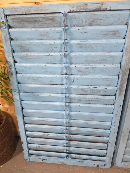 Vintage Antique Pair Rustic French Louvered Pine Wooden Window Shutters