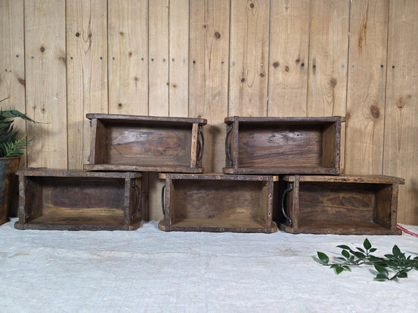 Vintage Indian Wooden Brick Mould With Handles Kitchen Bathroom Storage Box