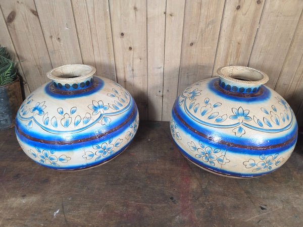 Indian Hand Made Painted Riveted Metal Water Vessel Lota Dry Flower Vase