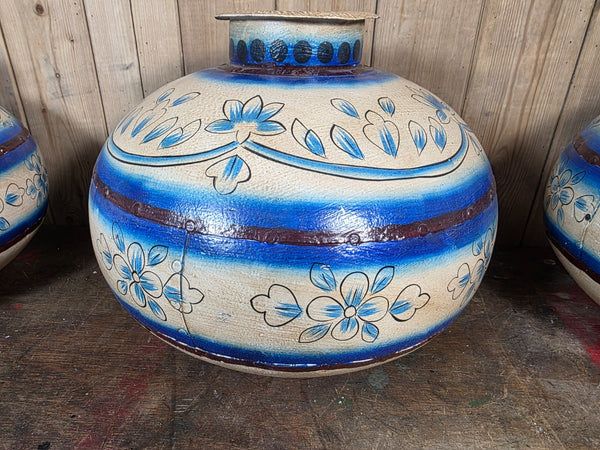 Indian Hand Made Painted Riveted Metal Water Vessel Lota Dry Flower Vase