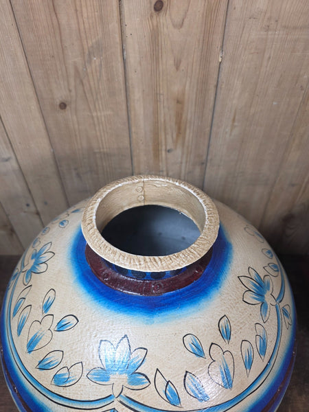 Indian Hand Made Painted Riveted Metal Water Vessel Lota Dry Flower Vase
