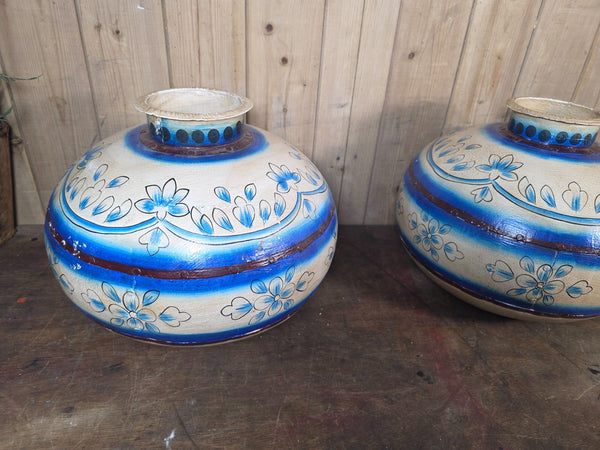 Indian Hand Made Painted Riveted Metal Water Vessel Lota Dry Flower Vase